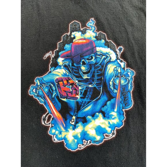 Vintage Y2K Tribal Graffiti skull Skateboard Street Style T-shirt Size XL - Picture 2 of 6